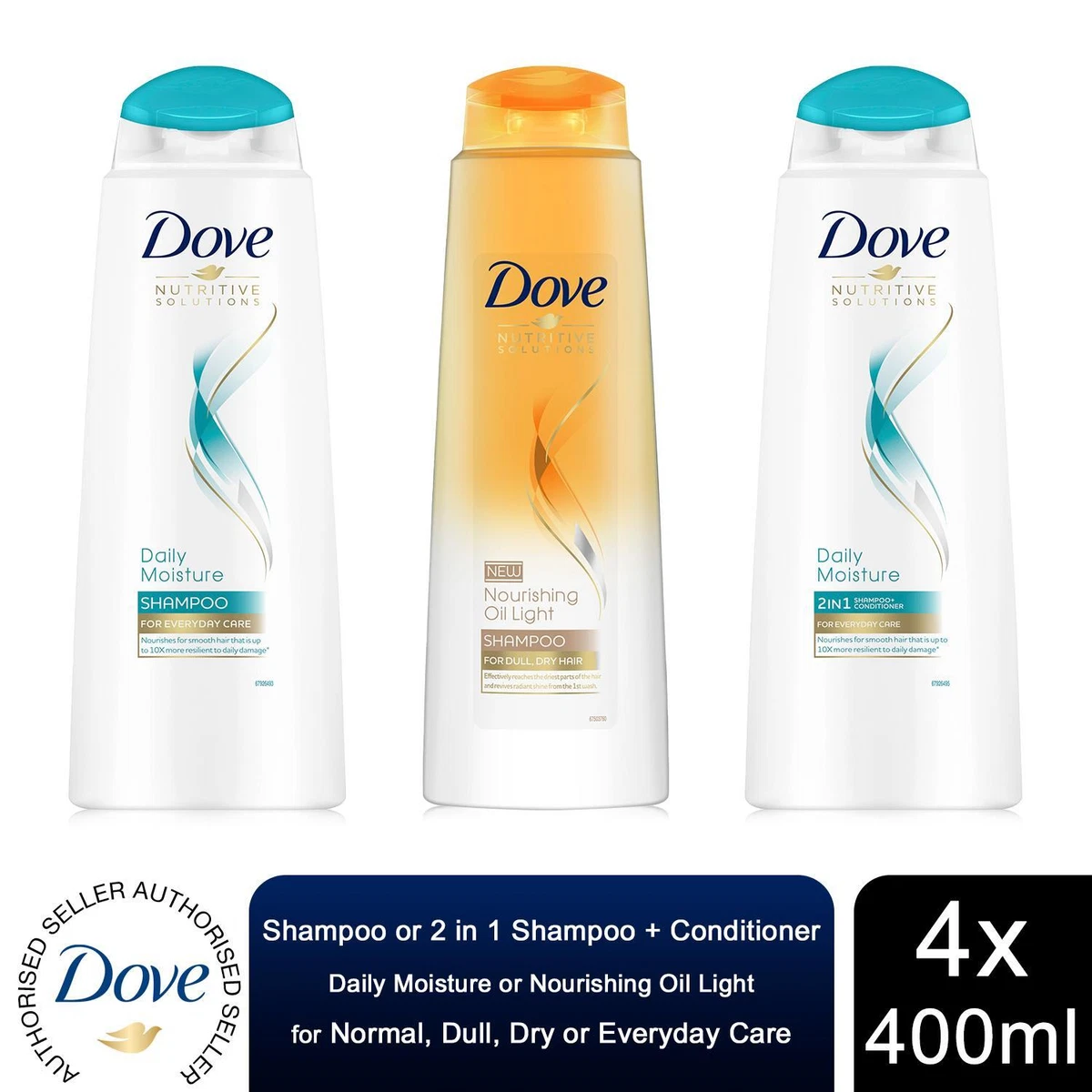 4x 400ml Dove Nutritive Solutions Shampoo to Use Everyday for All Types of Hair