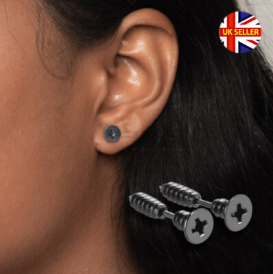 Surgical Steel Cartilage Helix Nail Screw Shape Black Earrings Ear