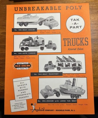 Original 1960's Amloid Toy Company Salesman Advertising Leaflet Cars Boats #A23