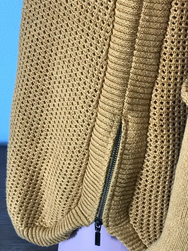 Dakini Sweater Shirt Womens Small Long Sleeve Yellow Honeycomb Knit Zip Side Top - Picture 6 of 9