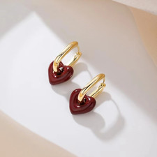 Chic Red Tiny Heart Earrings For Women Sweet Simple Love Shape Hoop Earrings Fas