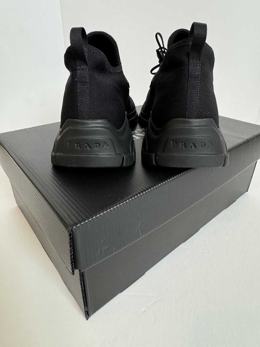 Prada Calzature Uomo Knit Nero New With Box Signature Prada