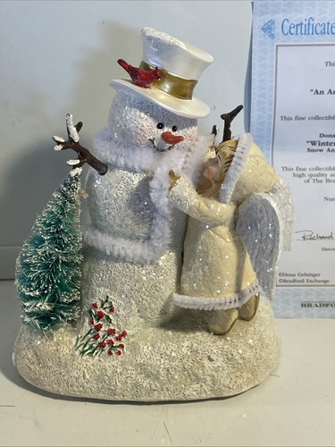 Bradford Exchange Dona Gelsinger An An Angels Touch Musical Angelo della Neve Pupazzo di Neve 6" - Foto 2 di 7