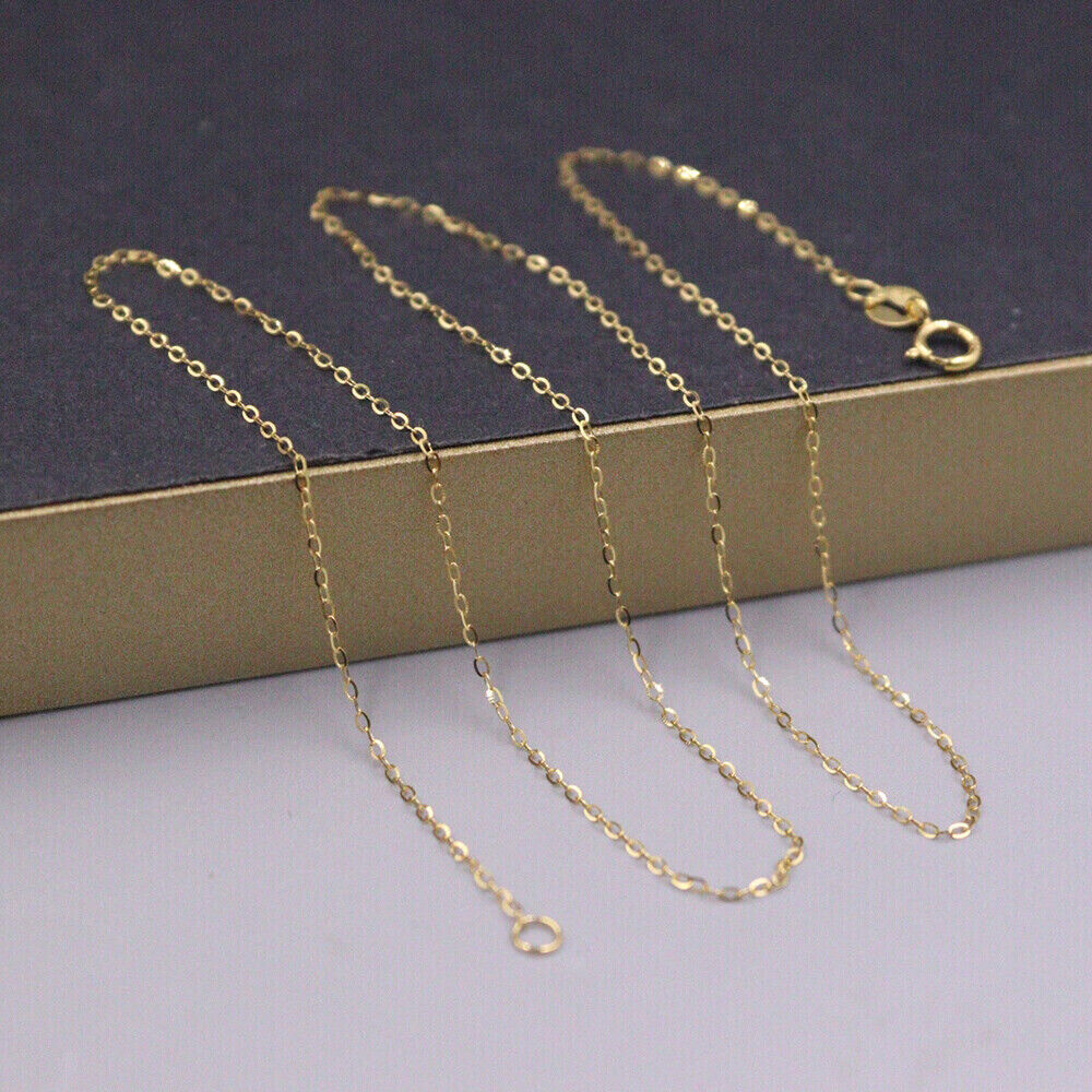 Pure 18K Yellow Gold Chain Women Thin O Link Necklace 0.3 Pure 18K Yellow Gold Chain Women Thin O Link Necklace 0.3