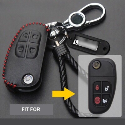 Genuine Leather Remote Flip Car Key Fob Case Cover For Jaguar X-Type S-Type XJ8