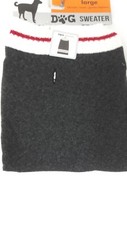 Dog Sweater Dark Gray With White and Red Stripes Sizes Varies