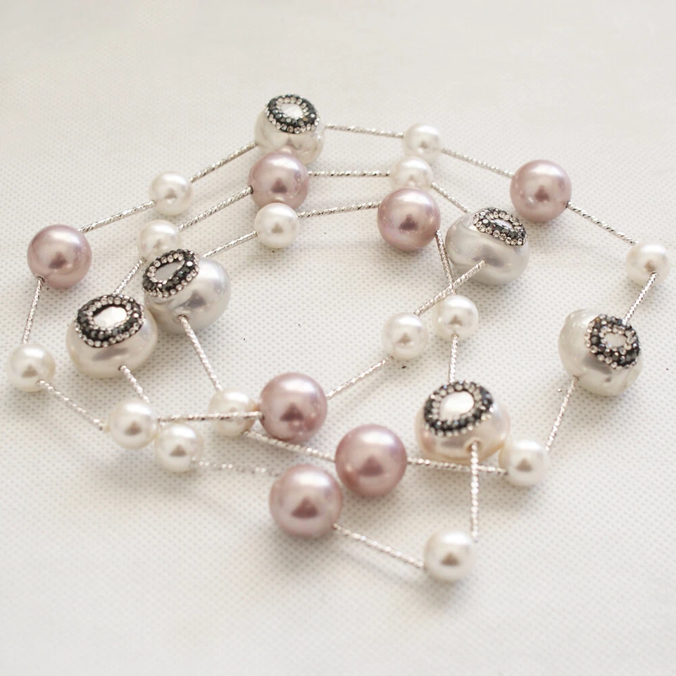 Sea Shell Pearl Necklace Crystal Pendant Statement Party Women Lady Jewelry Gift - Image 4 of 4