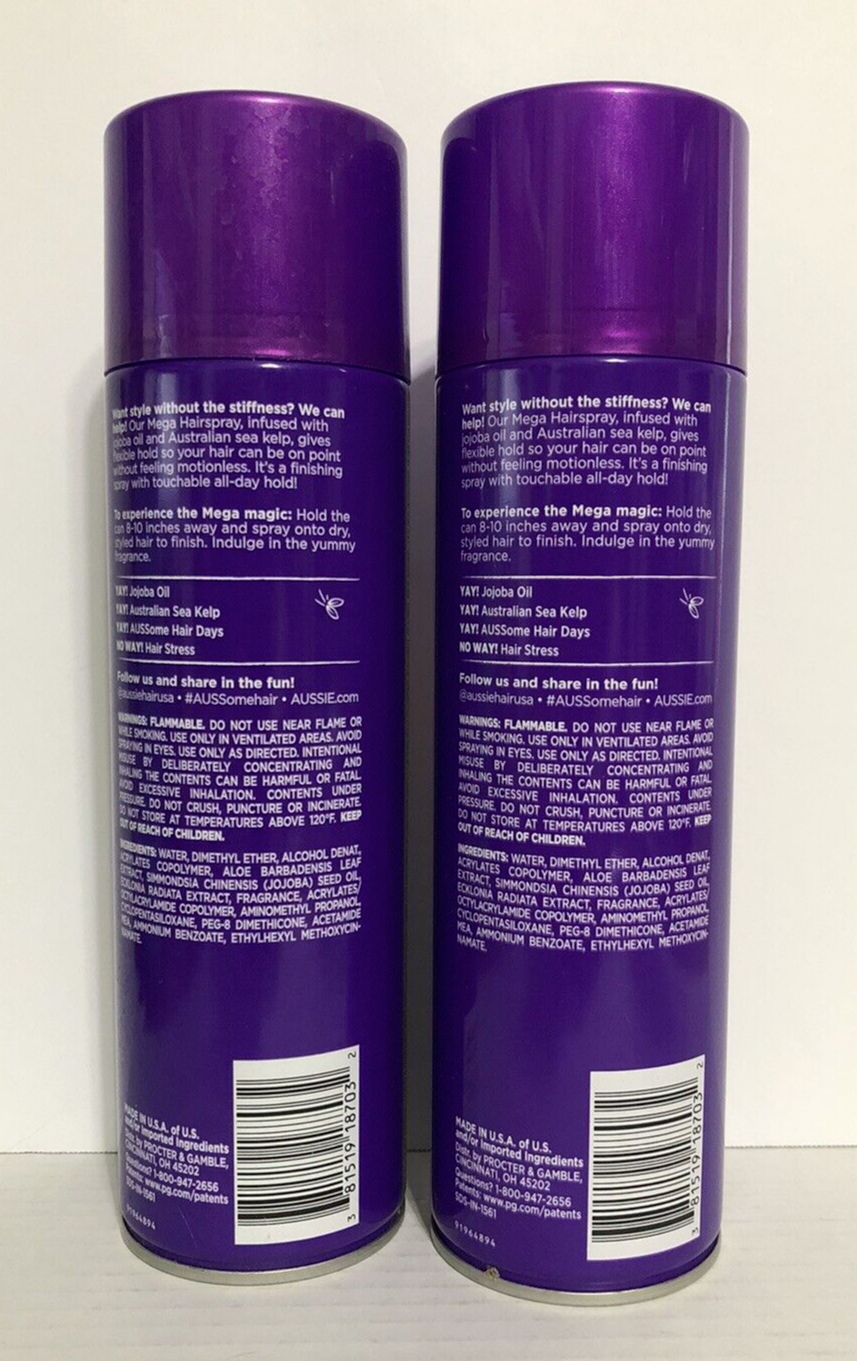 Aussie Mega Hairspray 24HR Flexible Hold Aerosol Jojoba Oil Sea Kelp