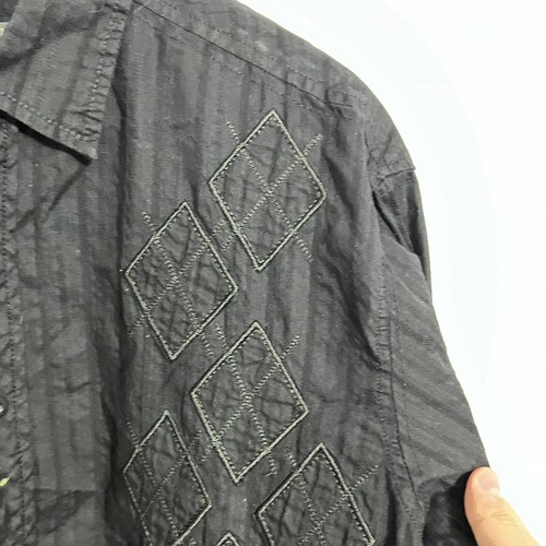 Method Mens Shirt Size L Black Striped Argyle Diamond Embroidered Button Up - Picture 3 of 7