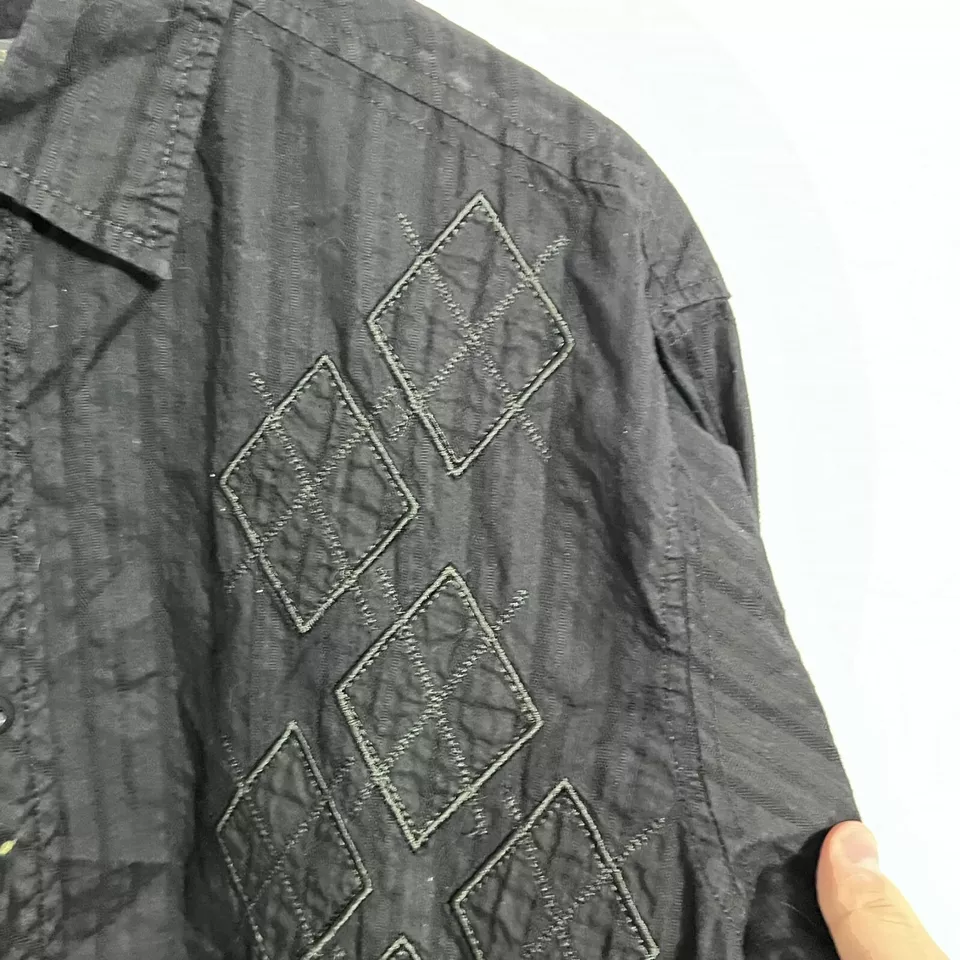 Method Mens Shirt Size L Black Striped Argyle Diamond Embroidered Button Up - Image 3 of 4