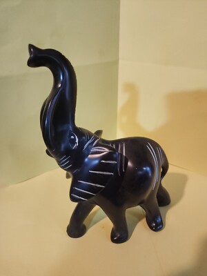 Elephant Soapstone Sculptures - White and Black Elephant