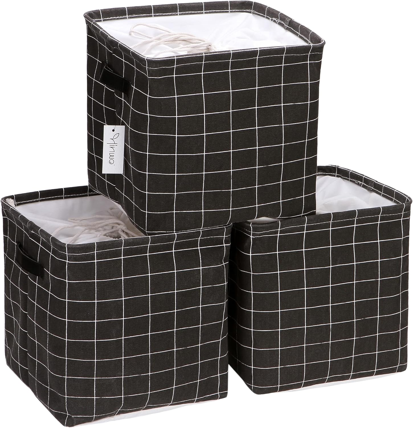 3-Pack Cubic Organizer Shelf Bins, Canvas Fabric Storage Baskets with Handles, 2