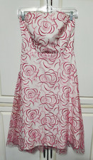 David's Bridal Women Size 4 Magenta Pink White Tea Length Dress Wedding MMM-23