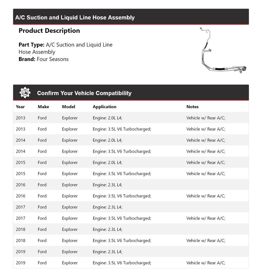 For 2013-2019 Ford Explorer A/C Suction and Liquid Line Hose Assembly 4 Seasons - Image 2 of 3