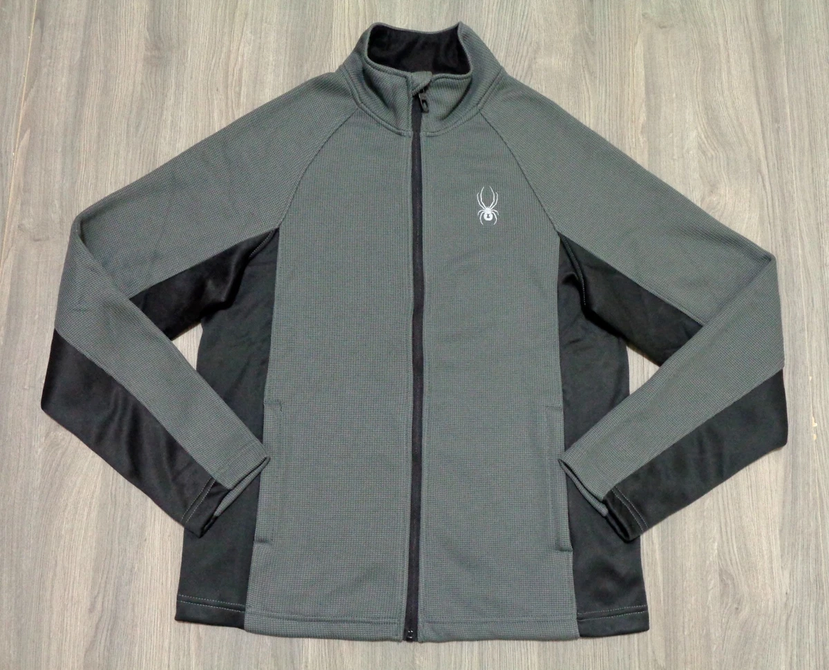 SPYDER Polar Waffle Knit u0026 Satin Full Zip Gray/Black Fleece Sweater Jacket  Men M | eBay