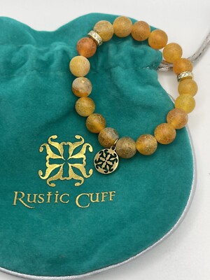 Rustic Cuff Orange Crackled Agate Stone Stretch Bracelet New