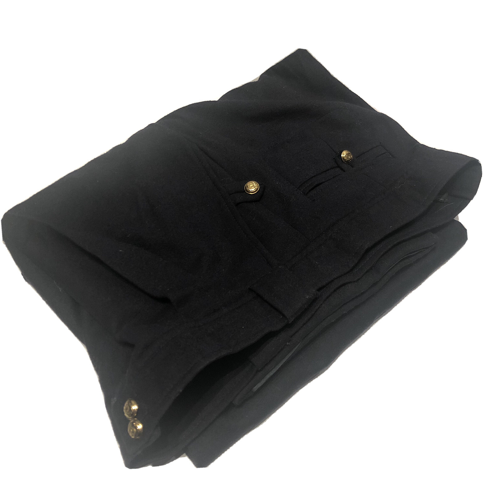 Vintage CHANEL Boutique Black 100percent Wool CC Button Women’s Cuffed Pants