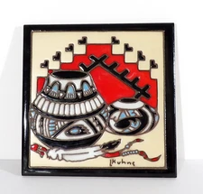 1990 Leone Kuhne Earthtones Tile Native American Southwest Trivet Wall Art 6x6"
