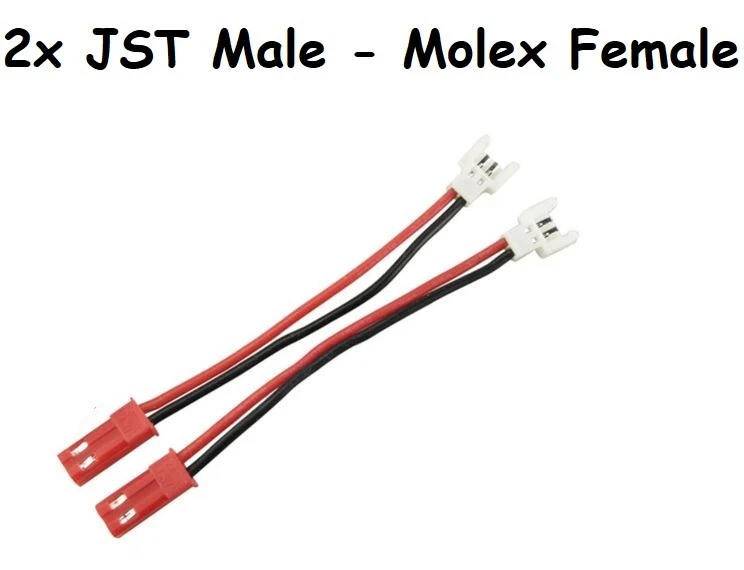 2 or 5 Molex to JST 2-Pin Red Male & Female Connector Adaptor Battery RC UK Made - Image 3 of 4