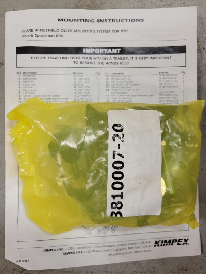 Kit de parabrisas Kimpex Flare ATV negro para Polaris Sportsman 500 800 PN 279410 Foto 4 de 4