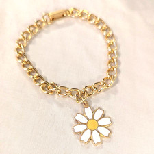 Vintage Sarah Coventry Daisy Charm Bracelet Gold Tone Link Enamel Flower 1960s