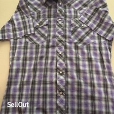 Wrangler Men's M Purple Plaid Western Pearl Snap Shirt Short Sleeve