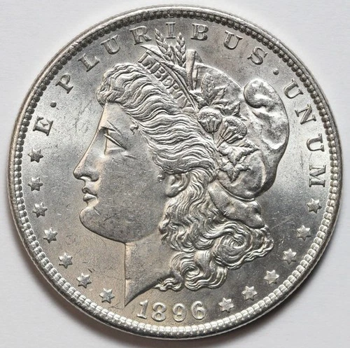 1896 $1 Morgan Silver Dollar Uncirculated - RAW - Lustrous / Excellent Coin