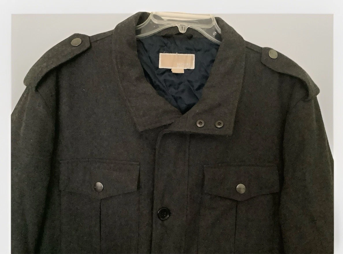 Michael Kors Men's Wool Blend Military/Field Jacket Charcoal Grey XXL