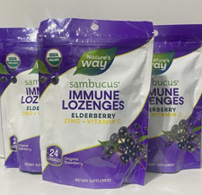 3x Nature  s Way Sambucus Organic Zinc Lozenges, Elderberry and Zinc Lozenges wit