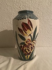 Vase faience décor Tulipe et Rose ART DECO non signé