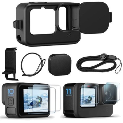 Zubehör-Set für Go Pro Hero 12/11/10/9 Schwarz, Silikon-Schutzhülle mit Gummi...