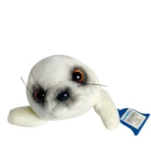 Vtg SeaWorld Soft White Seal Plush Toy With Big Eyes 8" Stuffed Animal HTF Rare