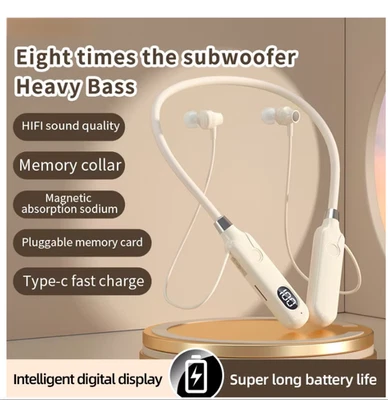 Bluetooth-Kopfhörer Nackenbügel kabellos HiFi-Stereo kabelloses Headset Bass - Bild 1 von 4