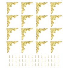 16pcs Vintage Flat Corners Bracket with Screw for Box Cupboard Furniture Gold