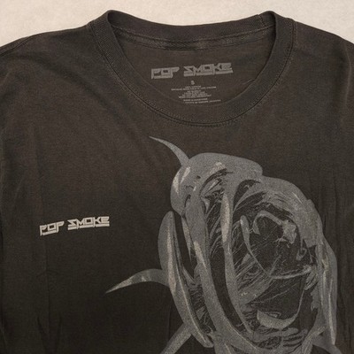 Pop Smoke Rose Band Graphic Long Sleeve Crew Neck T Shirt Mens Size Small S Gray