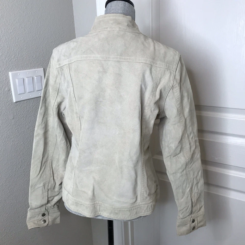 Jaqueta de couro feminina Banana Republic camurça bege creme estilo blazer casaco grande - Imagem 4 de 4