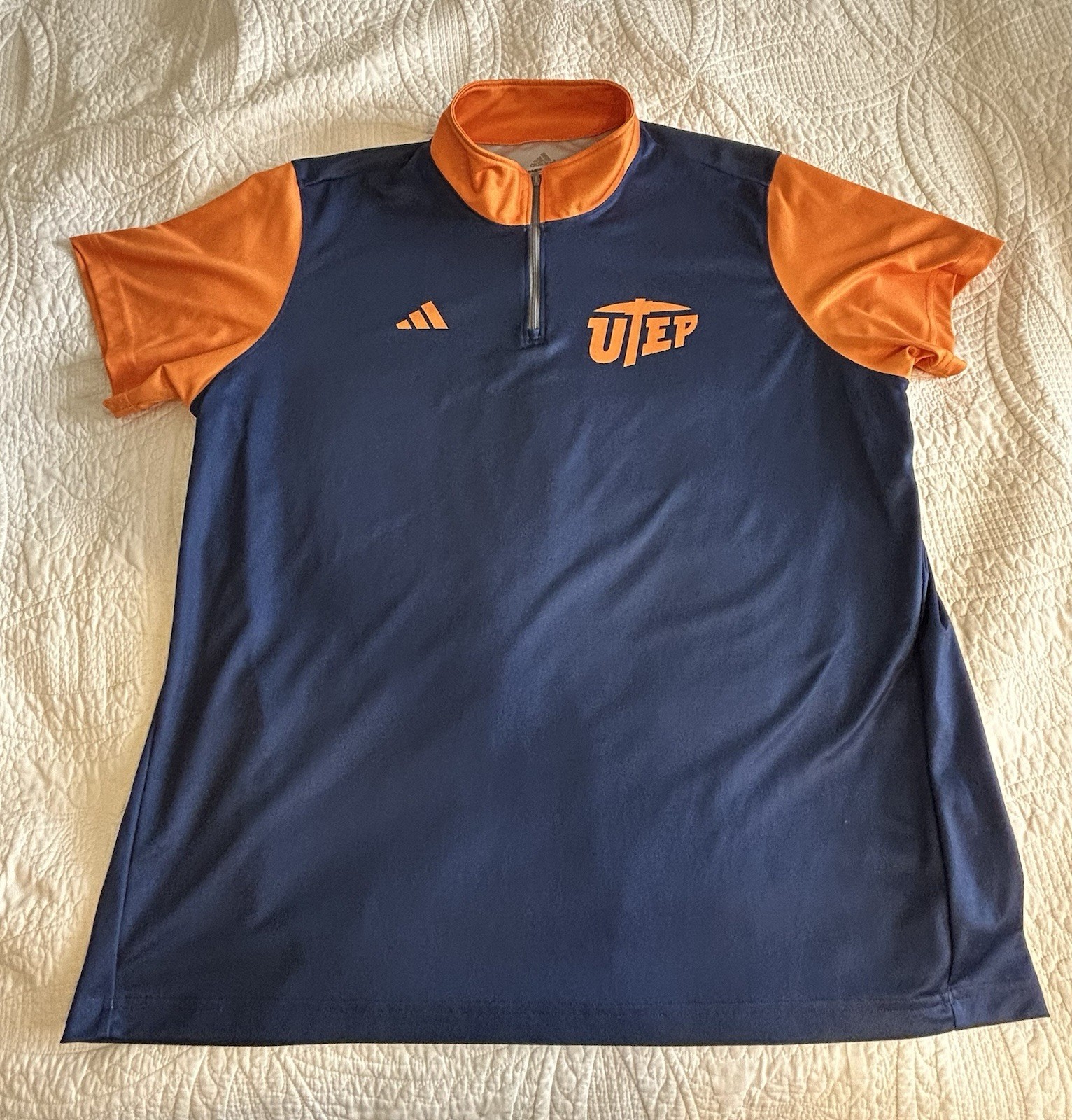 Adidas UTEP Miners Womens 2XL Short Sleeve Polo Zip Shirt Blue Orange