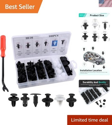Versatile 100-Piece Fastener Assortment for Cars: Rivet Clips & Remover Inside