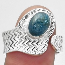 Adjustable - Natural Blue Apatite 925 Sterling Silver Ring s.8.5 Jewelry R-1381