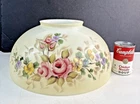 Antique 14" Hand Painted Rose Floral Milk Glass Dome Shade Hanging Oil Lamp