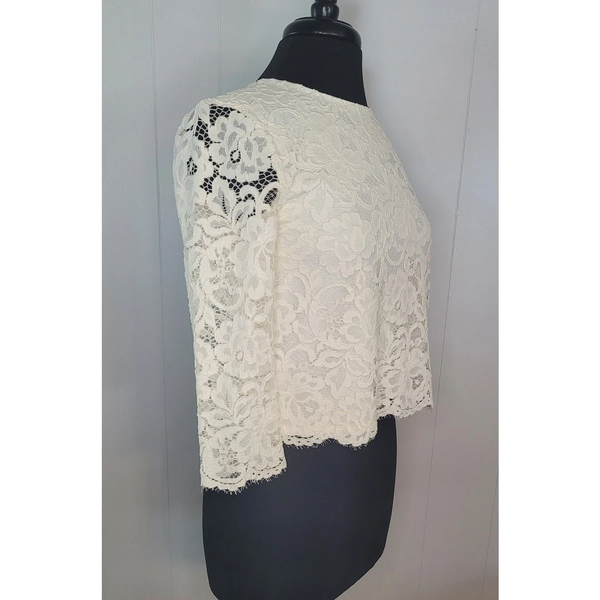 Top Kate Spade New York donna 0 bianco arazzo pizzo manica 3 4 femminile elegante