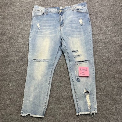 Refuge Straight Jeans Womens 16 Blue Distressed Frayed Hem Classic 36X25 - Flaws