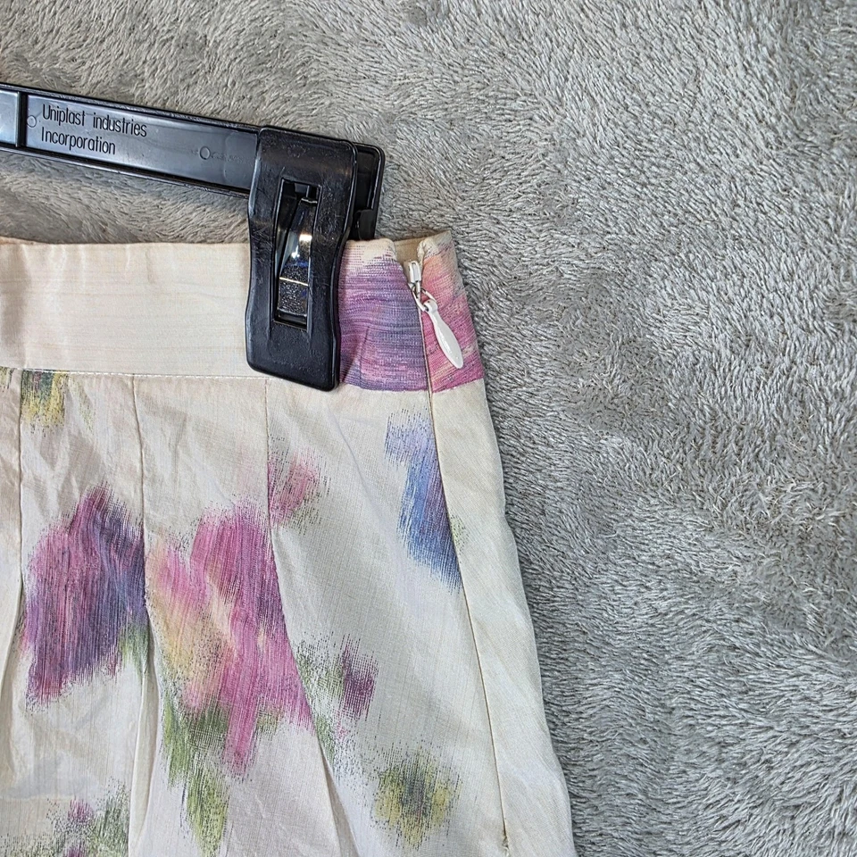 Theory Skirt Womens 2 White Floral Print Pleated A-Line Side Zip Flare Made USA - Image 2 of 4