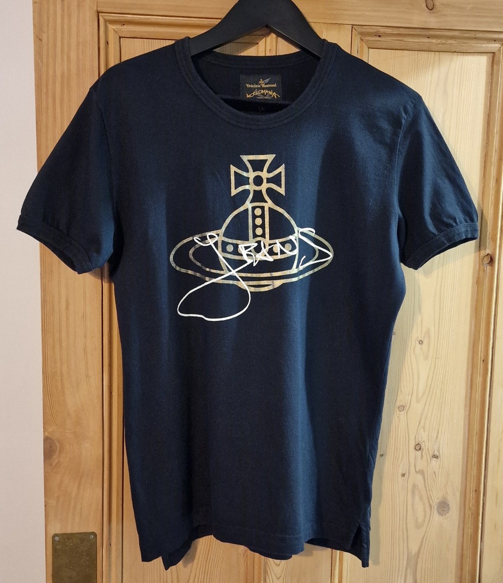 Vivienne Westwood Anglomania Gold Foil Orb Black T Shirt Size L