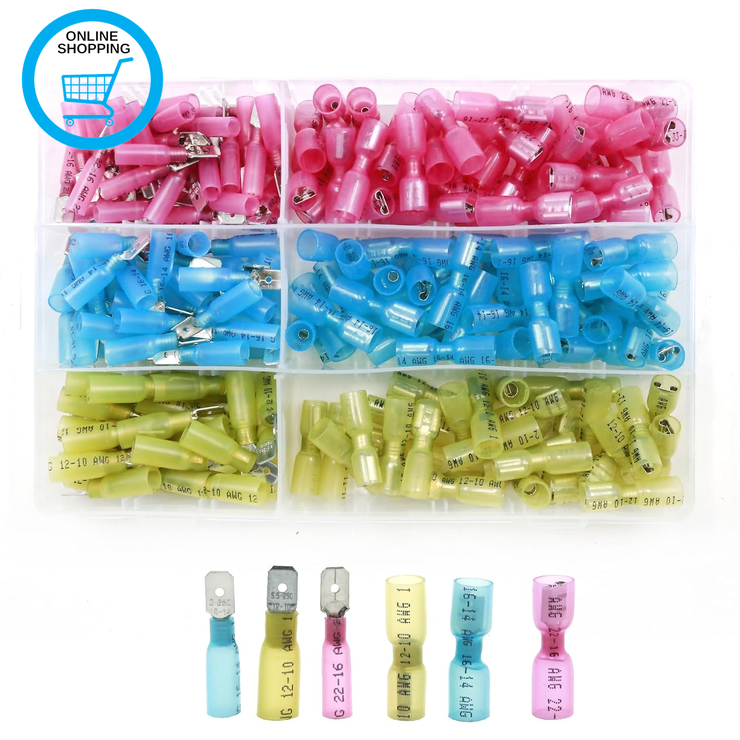 220Pcs Wire Spade Connectors, Waterproof Heat Shrink Terminal Connectors Kit, Co