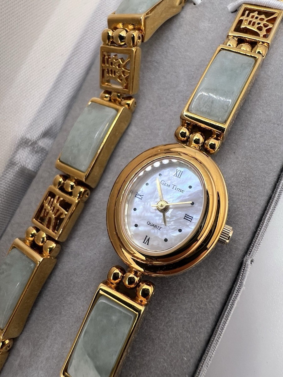 Vintage New In Box Gem Time Gold Tone Watch Gemstone With  display picture 3