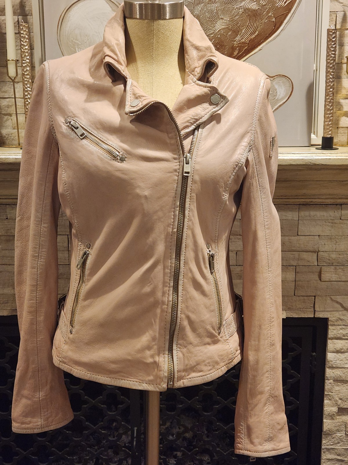 Mauritius Sofia Jacket 100% Lamb Leather Pale Pin… - image 3