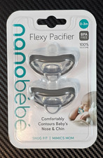 Nanobebe Baby Flexy Pacifier Snug Fit BPA Free Grey For 0-3 Months Baby 2 Pack