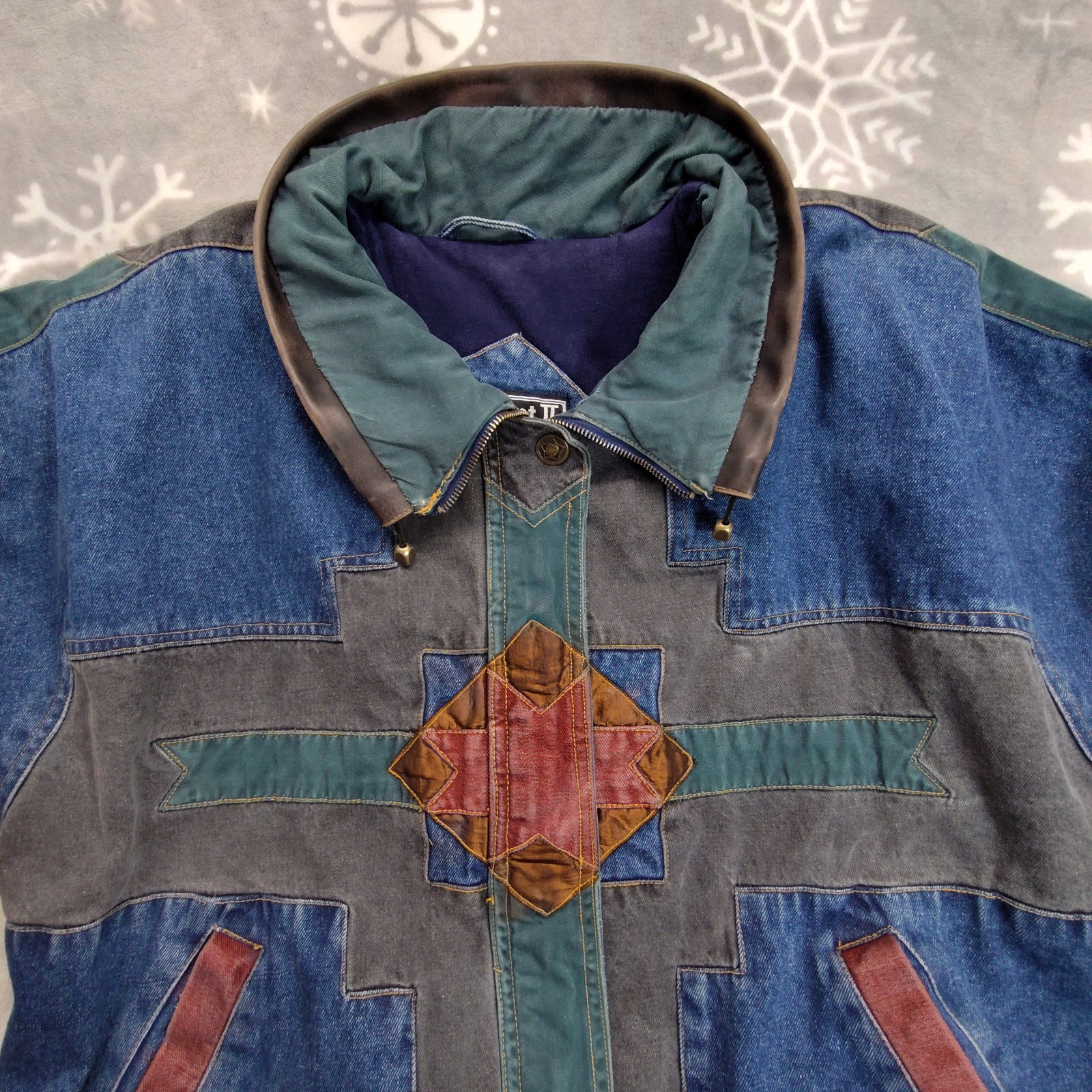 Vtg 80s Patchwork Denim Jacket Size Medium Southw… - image 2