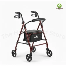 Drive 4-Wheel Rollator Walker – Red, Padded Seat & Removable Backrest